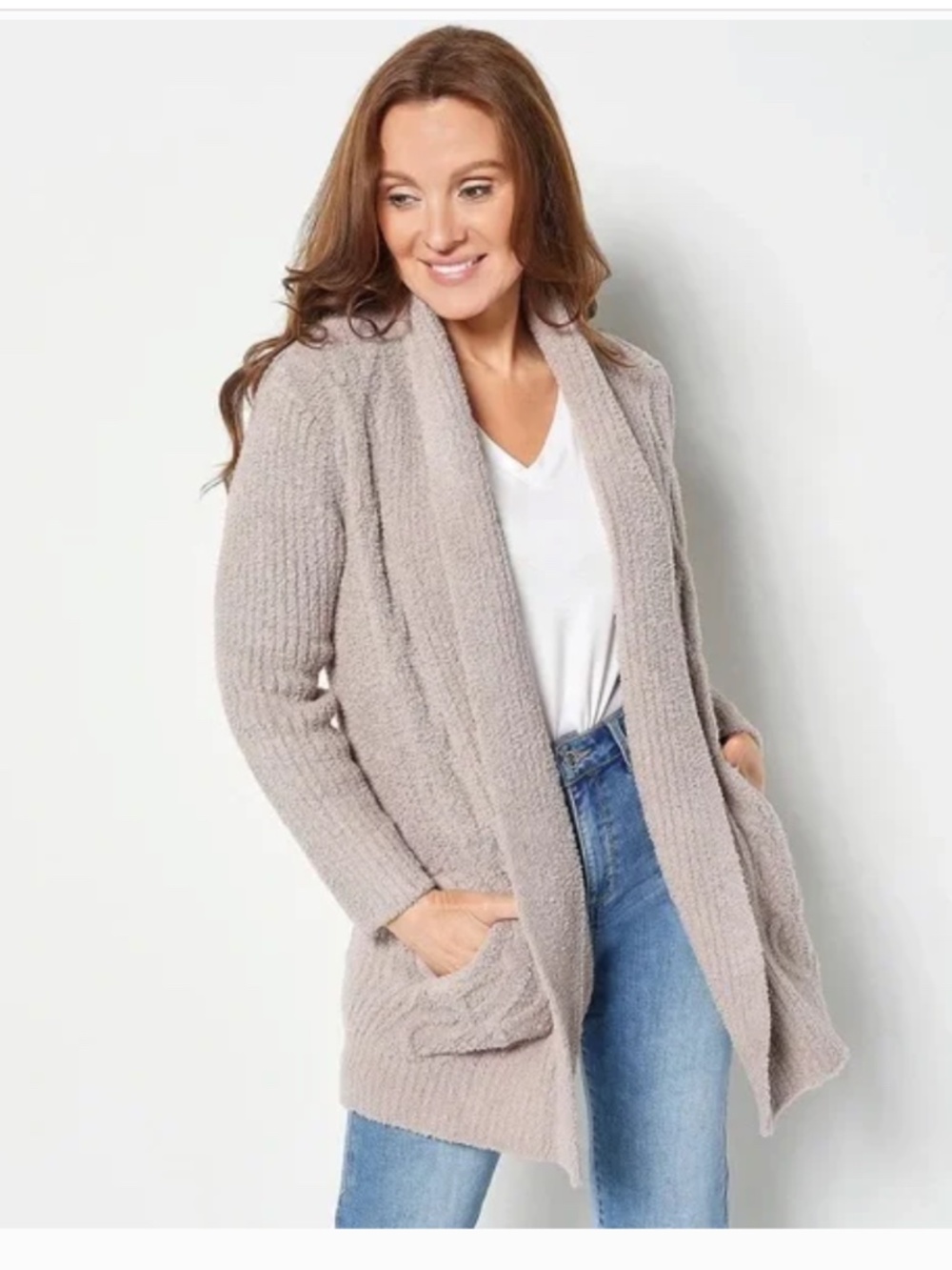 BAREFOOT DREAMS CozyChic Cabin Cable Cardigan Taupe Size 1X